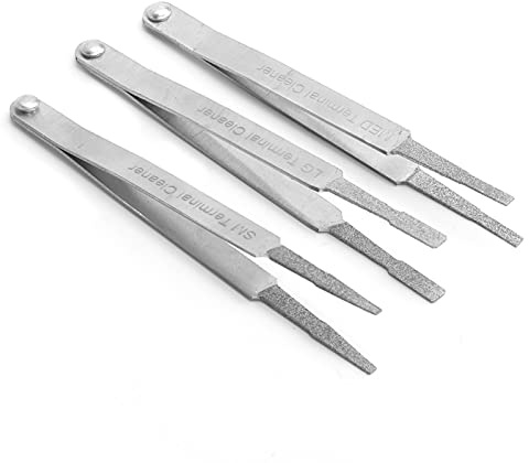 Lwuey Klemmenreiniger Set, 3 Teilig Kontaktreiniger für Elektronik Terminal | Diamant Schleifköpfen Cleaner Tweezer Steckverbindern Flachstecker Reinigung Werkzeug Mechaniker Techniker Reiniger