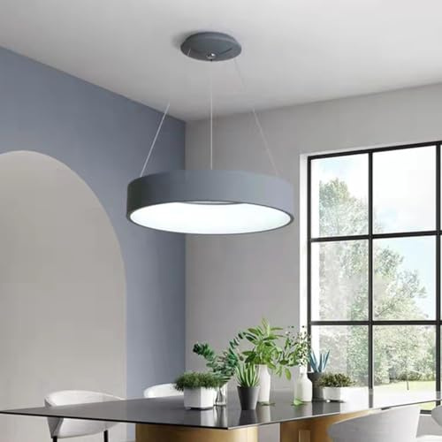 Bellastein LED Modern Rund Pendelleuchte Dimmbar mit Fernbedienung 3000K-6500K Esstisch Hängelampe Höhenverstellbar Deckenleuchte für Wohnzimmer Büro Esszimmer Küche Kronleuchte (Grau, L60cm)