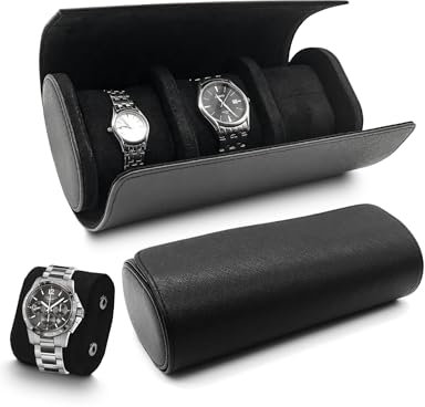 TINGSING Watch Travel Case 3 Slot PU Leather Watch Roll Box for Men Watch Display Case with Detachable Pillow Watch Holder Organizer for Watch Jewelry, Men's Gift on Father's Day, Christmas,Black