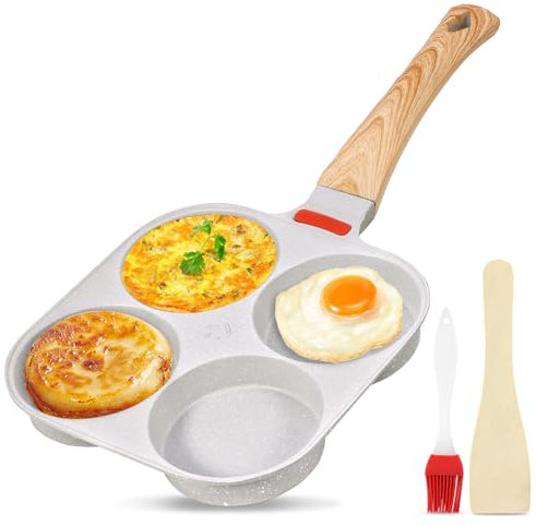 Deepboom Poêle à Pancakes, Poele a Oeufs Antiadhésive de 4 Trous, Multifonctionnel Poêle Pancake pour Omelette, Pancakes, Hamburger, Petit-déjeuner Oeuf Au Plat, pour Cuisinière à Gaz et à Induction