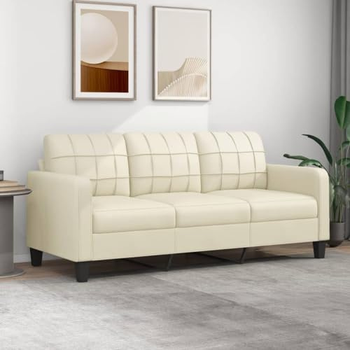 Willood 3-Sitzer-Sofa Couch für Wohnzimmer, Polstersofa mit Metallgestell, Loungesofa Zweisitzer Wohnzimmersofa Wohnzimmermöbel Creme 180 cm Kunstleder