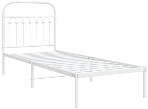 vidaXL Sängram med huvudgavel metall vit 80x200 cm, säng, metallsäng, metall sängram, sängar, metallsängar, metall sängramar, gästsäng, gästsängar