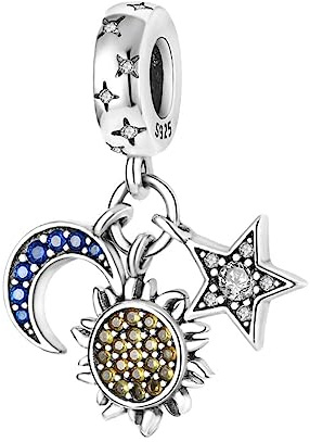 BEEUVIP Damen Stern Mond Sonne Anhänger Charm Anhänger für Armband 925 Sterling Silber Geburtsstein Charms Beads