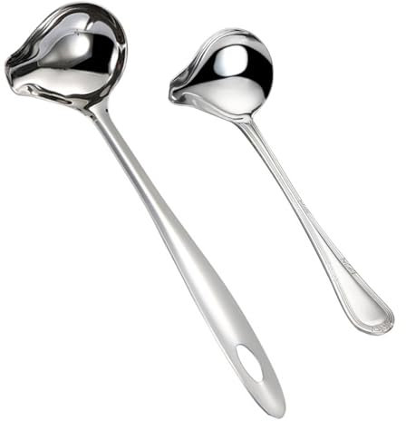 IUSOT 2 cucchiai mestoli, mestolo da zuppa e mestolo per olio, cucchiaio a becco d'anatra, cucchiaio da zuppa per salsa Saucier, mestolo per salsa con beccuccio versante, cucchiaio per salsa