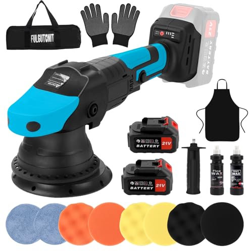 Fulgutonit Pulidora Orbital Coche, Pulidora Coche Inalambrica a Batería con 2 Baterías y 2 Compuestos para Pulir, 3 Velocidades Variables 2000-6000 RPM, Ideal para Cuidado del Automóvil