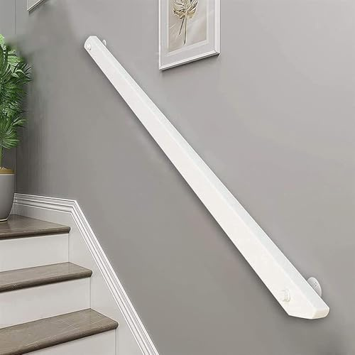 Pasamanos De Escalera De Madera,Montado En Pasamanos De Pared Escalera Barandilla,Interior Baranda Barra De Soporte Para Pasillo Antideslizantes,Exterior Pasos Decking Grab Bar Varilla (blanco, 80cm)
