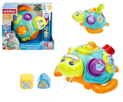 winfun Tortuga Musical Bilingüe con Sonidos, Melodías y Clasificación de Formas, Juguete Arrastre con Luces, Enseña Colores, Números y Animales, Estimulación Cognitiva 12+ Meses (47860)