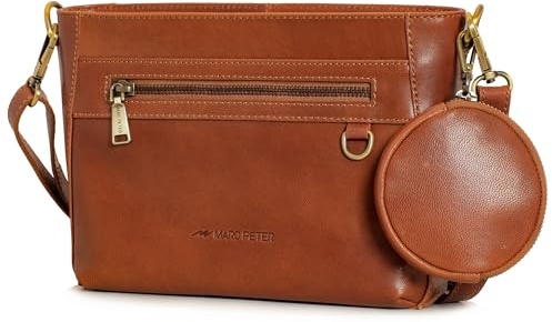 Marc Peter Vintage Umhängetasche Charwig | Schultertasche Crossbody Bag aus Leder | Handtasche für Damen - Braun