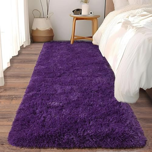 HOKXUAN Hochflor Teppich Wohnzimmer 120 x 80 cm Extra Weich, Pflegeleicht Flauschig Teppich, Hochflor Teppich Langflor Teppich Modernes Einfarbiges Design Fürs Wohnzimmer, Schlafzimmer, Lila