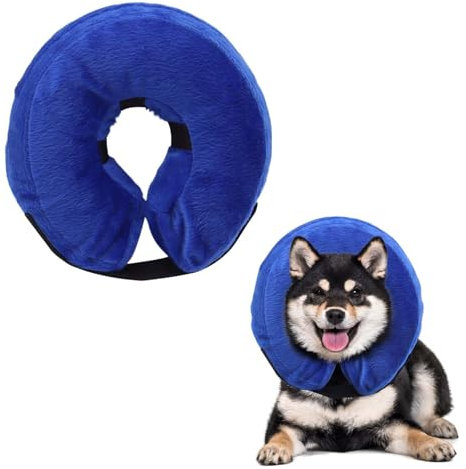tintoke AufblasbareHalskrause,AufblasbareHalskrauseHund,AufblasbareHundeHalskrause,Schutzkragen Hund mit Verstellbarer,Hundekragen Leckschutz Hund,Für Operationen oder Wundheilung usw (Blau).