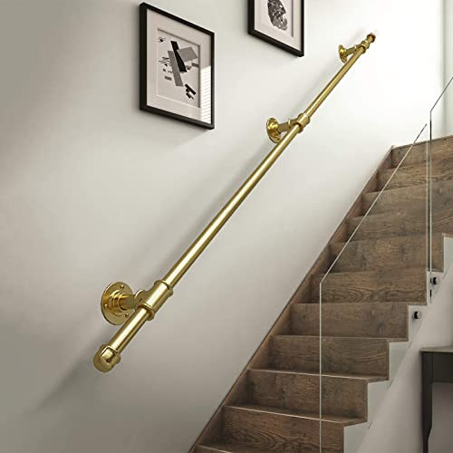 Pasamanos de hierro dorado para escalera de 1,2 m con soporte de pared para niños mayores discapacitados