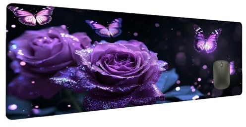 Mauspad XXL 1200x600mm Lila Mousepad Groß Schreibtischunterlage Rose, Gaming Mauspad Gadgets Schreibtisch Zubehör, Wasserdicht Mouse Pad rutschfeste Vernähte Kanten Verbessert Geschwindigkeit P-8