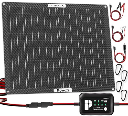 POWOXI 50W 12V Solar Battery Trickle Charger with MPPT Controller | Adjustable Parameter Controller, Waterproof Protection, Solar Panel Kit for RV Boat Marine Motorcycle Truck Tractor Trailer