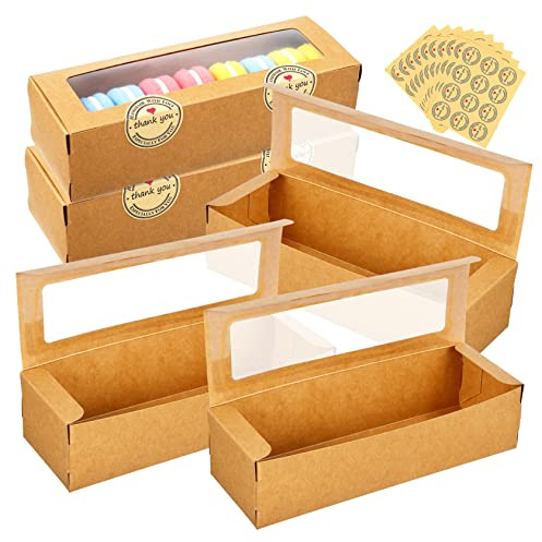 Amosfun 50 Boîtes à Macarons Kraft avec Fenêtre Transparente et Autocollants, Légères et Pratiques pour Pâtisserie, Boutique et Maison