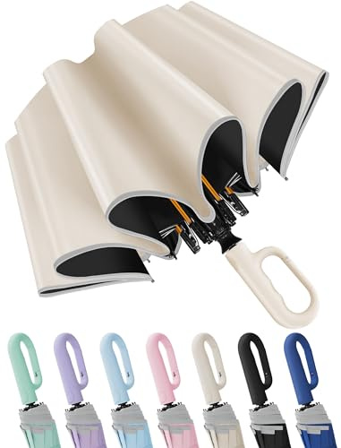 Seniny Travel Umbrella with Carabiner Handle, Automatic Windproof Large Umbrellas for Rain, Portable Compact Umbrella with Reflective Strip, Car Backpack UV Umbrellas for Sun Protection