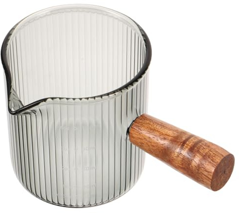 MOKKHNB Jarra Medidora de Vidrio con Mango de Madera para Café y Leche Mini Jarra Espumadora de Diseño Ligero y Práctico para Uso Diario