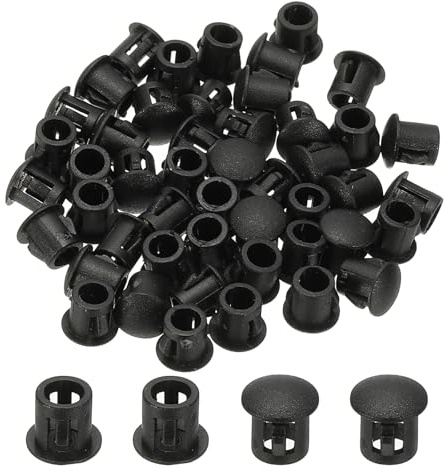 PATIKIL Plastic Screws Hole Plugs, 99 Pcs 1/5(5mm) Round Plastic Hole Caps Snap Desk Grommet Buckle Knockout Locking Covers Furniture Insert End Cap for Kitchen Cabinet, Black