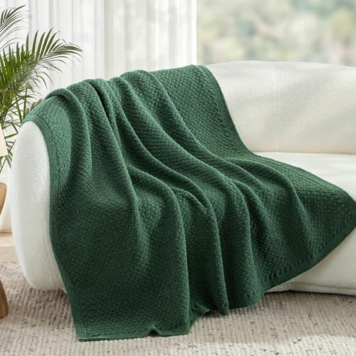 Whale Flotilla Kuscheldecke Flauschig Sofadecke Chenille Leicht, Dunkelgrün | Dünne Atmungsaktive Sommerdecke 130x150 cm, Zarte Kuschelige Kleine Grobstrickte Couchdecke für Bürostuhlüberwurf und Bett