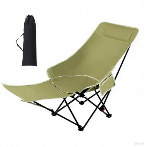 Floving Folding Camping Outdoor Recliner Beach Chair Foldable Sun Lounge Cushion Camping Chairs Lightweight Outdoor Seat Beach Reclining Lounge Chair (Green)