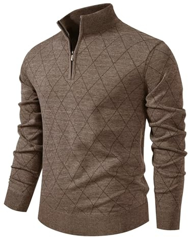 Shuanghao Jersey Suéteres para Hombre con Cremallera 1/4 Sudadera Sweater de Punto sin Capucha Suéter de Trabajo Vestir Ropa Fino Cálido Otoño Invierno Camiseta Pullover para Hombres Marrón Gris M