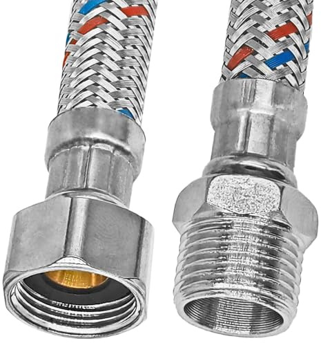 MegaHaustechnik Panzerschlauch Flexschlauch 3/8“ AG x IG, Länge 500mm 50cm, 3/8 Zoll Innengewinde Überwurfmutter mit Dichtung und Außengewinde, Trinkwasser geeignet, Edelstahlgeflecht, Waschbecken