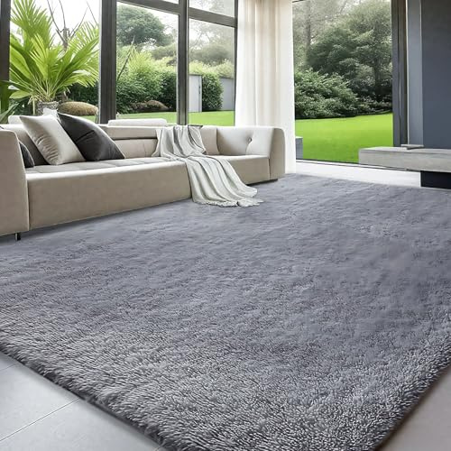ZRSDIXKI Hochflor Teppich 120 x 180 cm in Hellgrau, Flauschiger Shaggy Teppich, extra weich, waschbar und rutschfest, für Wohnzimmer, Schlafzimmer und Kinderzimme