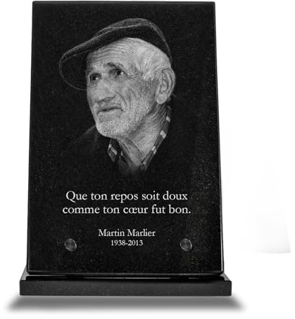 ETERNEL - Personalisierte Grabplatte Premium, Rechteckiger Massivgranit, Foto und Text lasergraviert, personalisierte Fotograbplatte, Grabplatte, Toten, Beerdigung, Bestattung