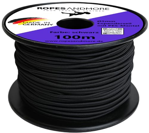 Expanderseil Gummiseil PP PES 5mm Gummischnur Gummi Seil 10m-100m Gummikordel von Ropes and More® (Schwarz, 20m (Lfm.) - ohne Spule)