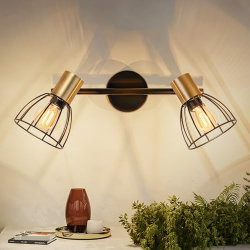 CBJKTX Wandleuchte für innen Vintage Wandlampe E14 Wand Schwarz | Wandbeleuchtung Schwenkbar 350 Flurlampe 2 Flammig Retro Metall Wandspot Treppen Flur Wohnzimmer Ohne Leuchtmittel