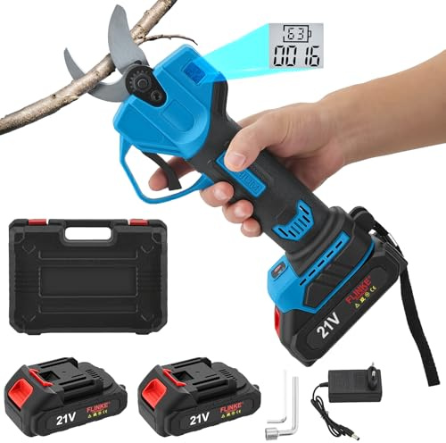 Forbici Potatura a Batteria con 21V 2x2000mAh Batteria e Display, Forbici Potatura Elettriche Adatto 30mm Diametro Taglio, Portatile Cesoie Ricaricabile per Potatura per Frutteto Giardino Fattoria