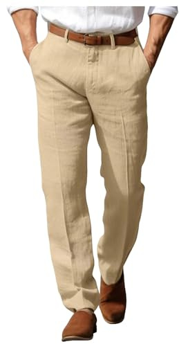 Generisch Pantalones de lino para hombre, de verano, chinos, ligeros, transpirables, informales, para negocios, informales, de algodón, corte regular, A36