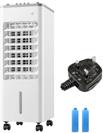 Air Conditioning Unit Portable Evaporative Air Cooler with Remote Control 24 * 20 * 55CM 3 Speeds 3 Modes 7.5H Timer Double 6L Large Water Tank Cooling Fan for Home (01-Button-TypeG-no touchscreen)