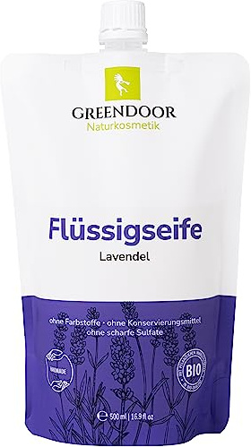 GREENDOOR Bio Flüssigseife Nachfüller LAVENDEL 500ml, vegane Seife biologisch abbaubar, Naturseife, flüssige Hand-Seife, natürlich ohne Tierversuche