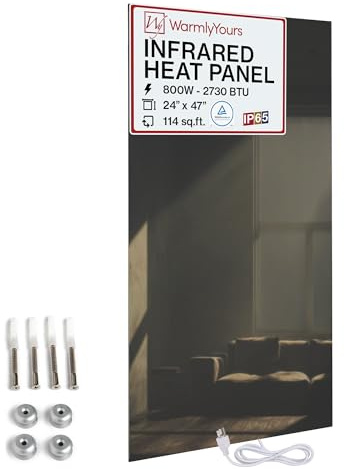 Infrared Wall Heater Panel Glass Black 800W Electric Radiant Heat Panel 24x47in. Energy Efficient Space Heater, Wall Mounted Infrared Heater for Indoor Use, Silent Heating Panel for Bathroom, Bedroom
