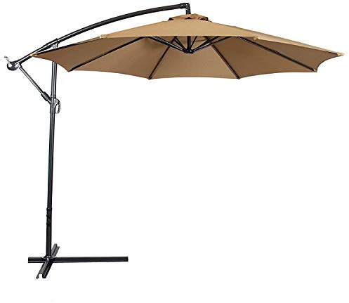 Best Choice Products 10ft Offset Hanging Market Patio Umbrella w/ Easy Tilt Adjustment, Polyester Shade, 8 Ribs for Backyard, Poolside, Lawn and Garden - Beige