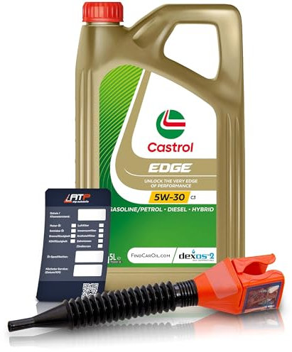 5 L LITER CASTROL Edge Fluid Titanium 5W-30 C3 Motoröl inkl. Castrol Ölwechselanhänger und Einfülltrichter