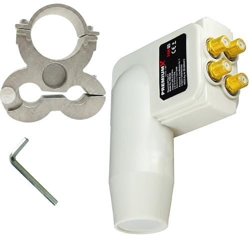 Premium X LNB Quad Weiß 4 Teilnehmer + Universal Adapter für LNB Halterung 40mm für Technisat Antennen