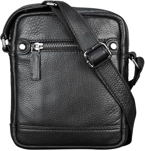 STILORD Pepe Vintage Schultertasche Herren Leder klein Umhängetasche für Männer kompakte Cross Body Bag mit Schultergurt und Reißverschluss aus echtem Leder Farbe:schwarz