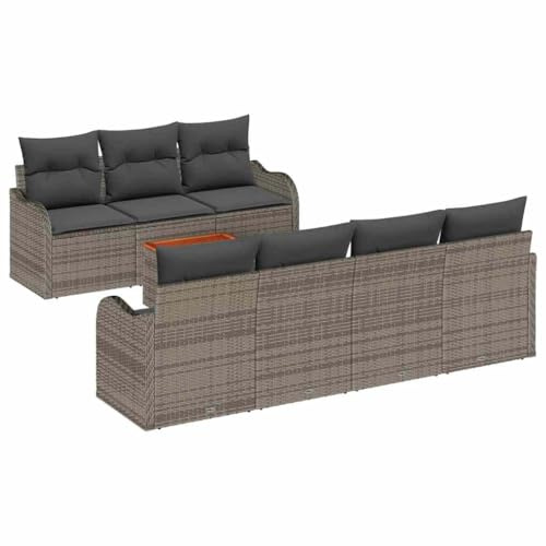 Foknhdi Gartenmöbel Set 8-TLG Gartensitzgruppe Grau Poly-Rattan wetterfest modular 55 x 55 x 37 cm Tisch 7 Sitzplätze Balkon Terrasse Relax Lounge