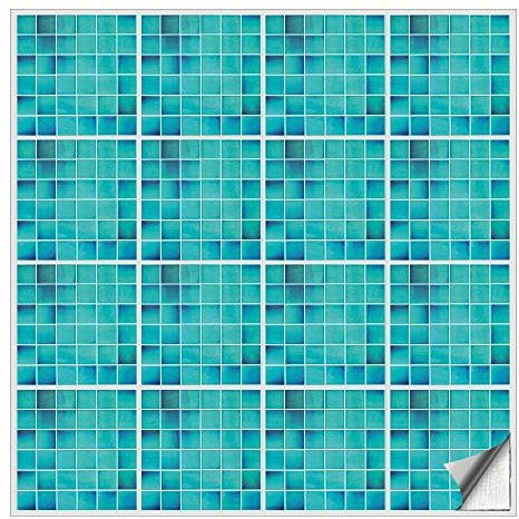 Kiwistar - Set 21 - Autocollants pour carrelage - 9 x 9 cm - Lot de 50 - Mosaïque Bleu Aqua - pour la Cuisine, la Salle de Bain, Le dosseret, la Bordure, la rénovation, Le Motif de Carreaux