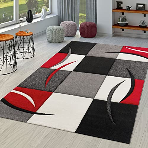 TT Home Wohnzimmer Teppich Moderner Kurzflor 3D Optik Geometrisches Wellen Design, Farbe: Rot 2, Größe:80x150 cm