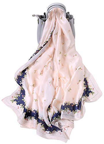 LumiSyne Seidenschal Damen Warm Weich Seidentuch Süß Eleganten Stil Blumenmuster Rose Als Stola Halstücher Pashmina Sonnenschut Kap Ganzjährig