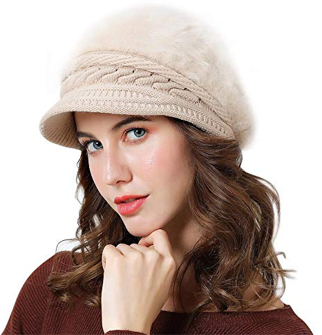 Lachi Ladies Winter Hat Beret Thermal Baker Boy Newsboy Cabbies Hat for Women Knit Beanie Cabbie Cap Visor Warm Skullcap Knitted