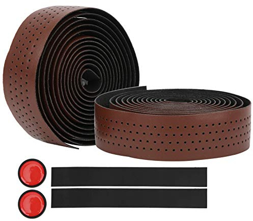 Alomejor Fahrrad Lenkerband 2 St¨¹ck PU-Leder EVA f¨¹r Rennrad Rutschfest Komfortabel mit Endstopfen Leicht Braun