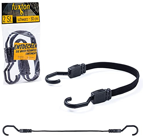 fuxton 2er Set Spanngummi kurz, flach mit Haken 30cm schwarz (Spanngurt, Gepäckgurt, Gummiband) für Gepäckträger, Fahrrad Träger, Rucksack, Auto, Camping und Motorrad