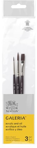 Winsor & Newton 5790608 Galeria Acrylpinsel Set, aus Synthetikfasern, ideale Kontrolle für dickere Farbaufträge - 3 Pinsel im Set