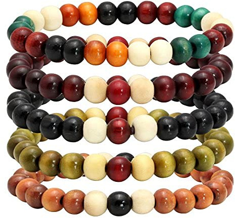 Milakoo Lot de 5 bracelets de perles en bois de 8 mm pour homme - Bracelet bouddha élastique