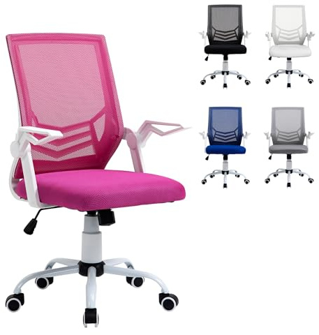 Vinsetto Silla de Oficina Ergonómica Giratoria 62,5x55x94-104 cm Rosa | Silla Escritorio, Altura Ajustable, Reposabrazos Abatible, Soporte Lumbar Transpirable, para Adolescentes Adultos