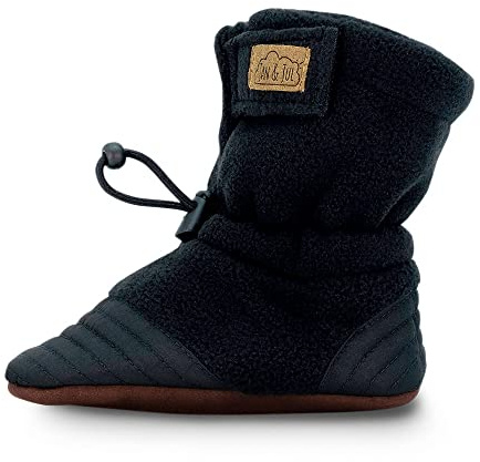 Jan & Jul Fleece Winterschuhe für Babys, Verstellbare weiche Sohlen Booties (Schwarz, 12-18 Monate)