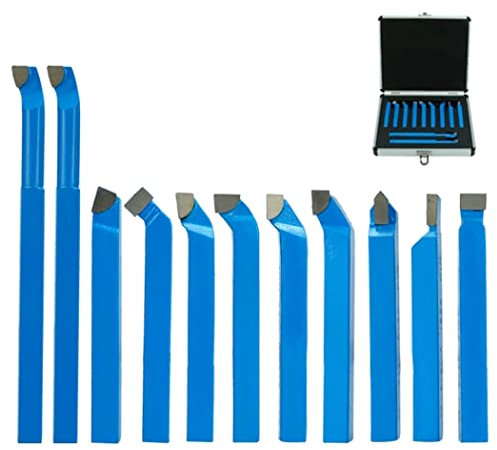 Drehmeissel Set Hartmetall Drehstahl Satz, 11-Tlg 8X8mm Drehmaschine Meißel Kit Wendeplatten-Drehmeißel Drehmaschine Metall Fräsen Schneidwerkzeug Set Alukoffer Hartmetallspitze